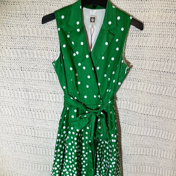 Anne Klein Dresses & Skirts - Anne Klein Garden Green Polka Dot Faux Wrap Dress Size 6